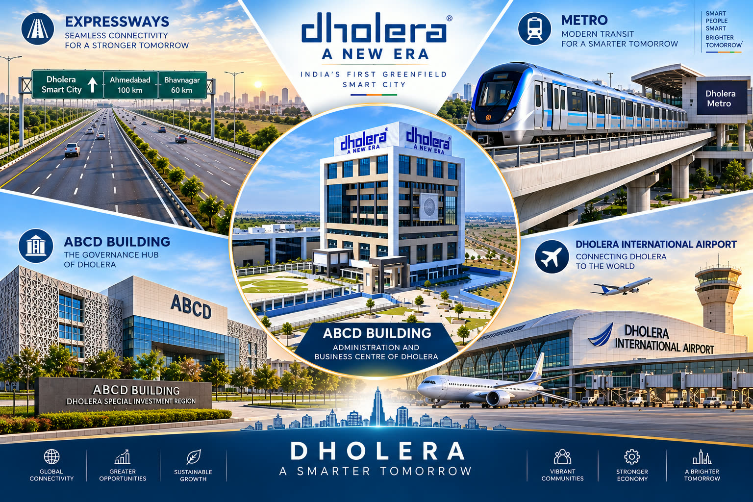 Dholera expressway, metro, airport and ABCD building